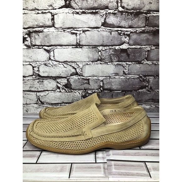 Donald J PLINER Esco Tan Suede Perforated Driving Moccasin Loafers Shoes Men 13M - Picture 9 of 16